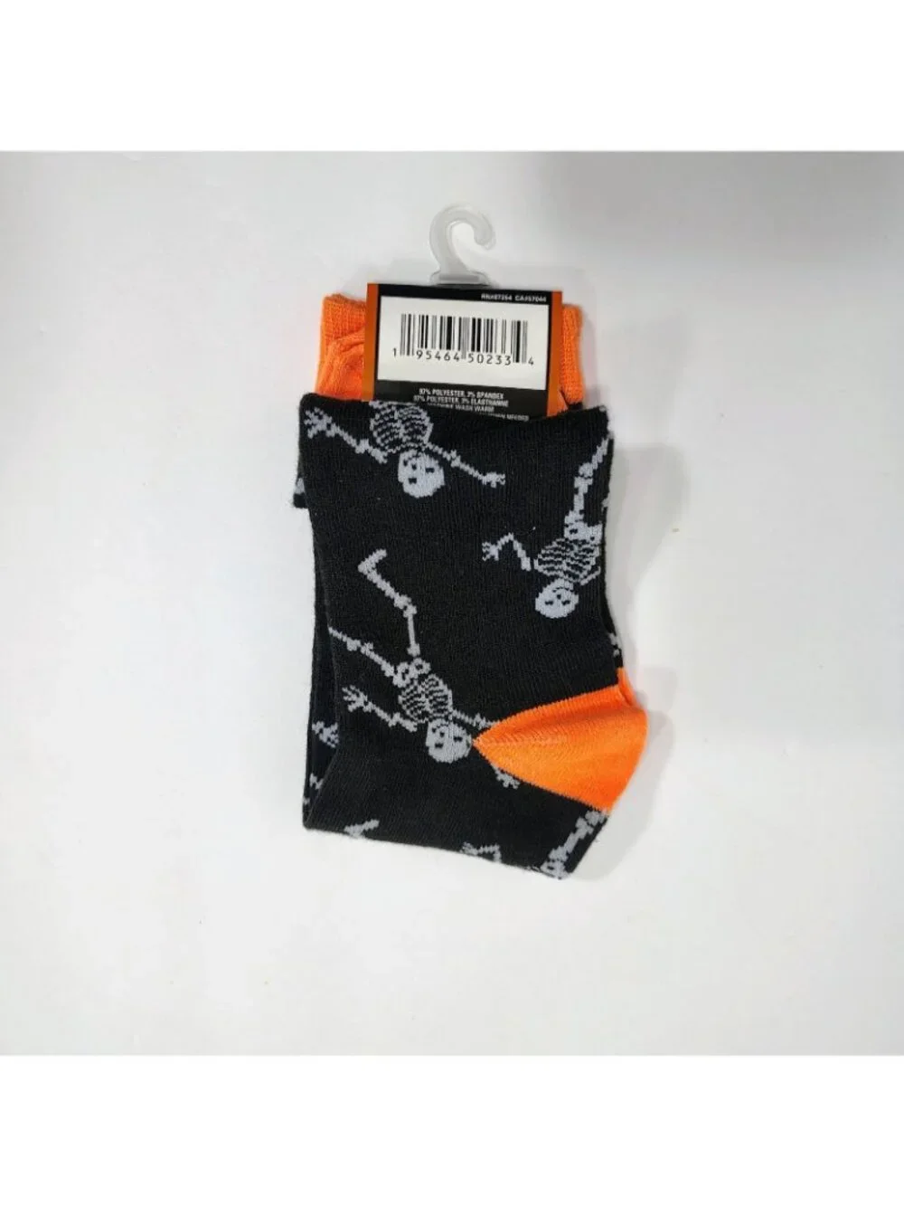 Halloween Crew Socks Womens Size 6-12 Black Dancing Skeleton Pattern Orange Trim